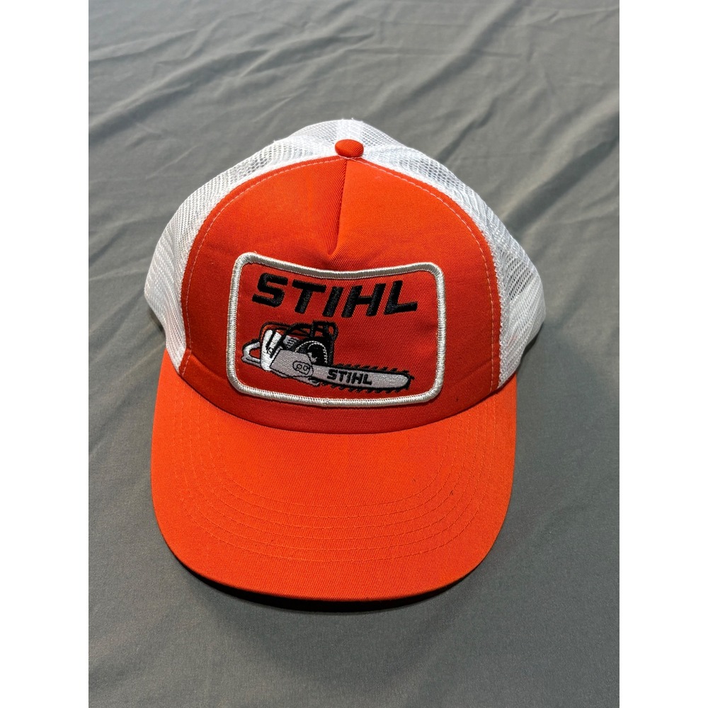 Stihl Chainsaw Trucker Hat Orange White Mesh Snapback Cap Mens